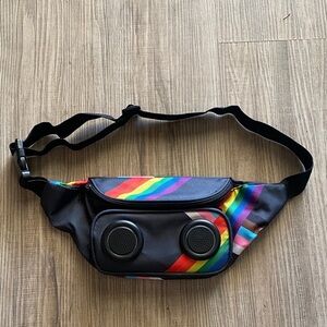 Black Rainbow Stripe Unisex Waist Bag | Fannie Pack | with Built-in Speakers |